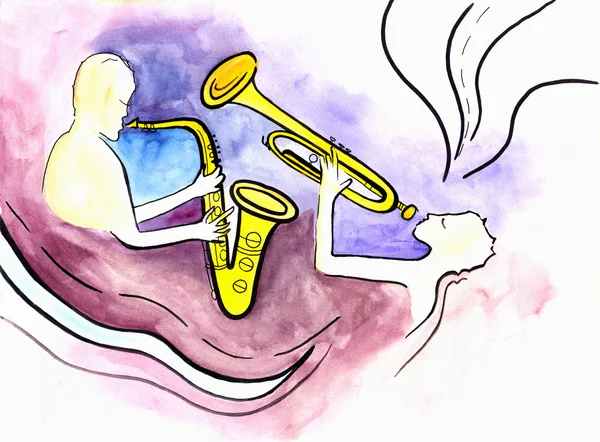 Saxofonist en trompettist — Stockfoto