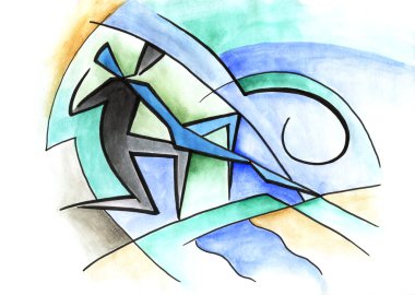 Mavi arka plan üzerinde soyut dans