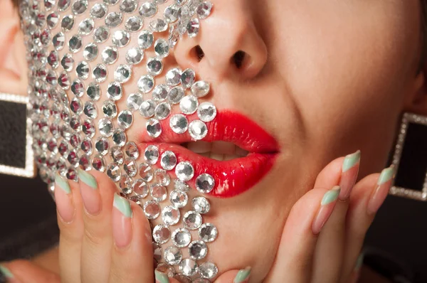 Beautiful girl with makeup with crystals — Stock Photo, Image