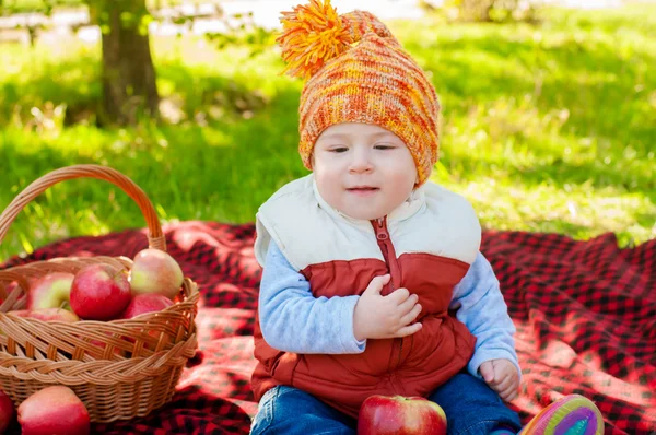 公園で apple と小さな男の子 — ストック写真