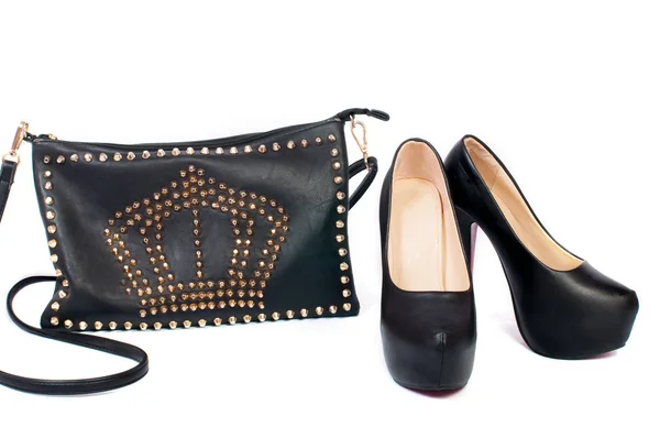 Black shoes and bag accessories — Stock Photo, Image