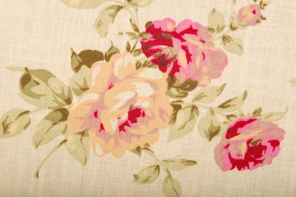 Tecido de linho de algodão textura com flores de desenho — Fotografia de Stock