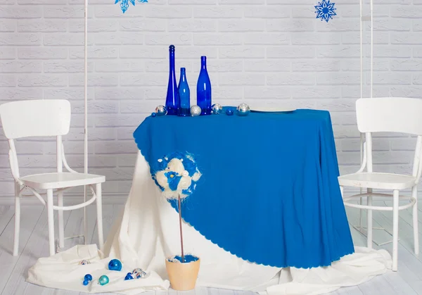 Buffet servido no inverno azul com — Fotografia de Stock