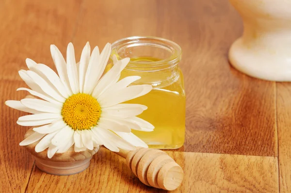 Банка мёда и ложка мёда — стоковое фото