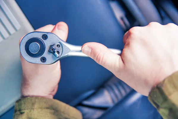 Hands Wringing Socket Wrench — Stock Photo, Image