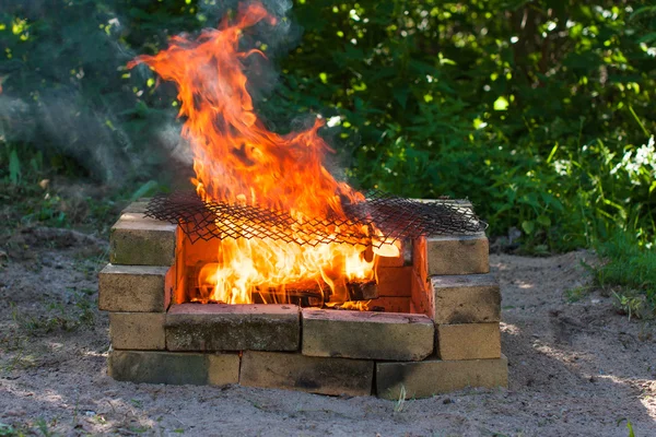 Cheminée avec grandes flammes — Photo