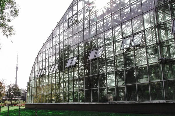 Moskau Russland Oktober 2020 Glasfassade Des Gewächshauses New Stock Botanischen — Stockfoto