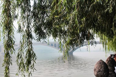 Çin 'deki Longmen Tapınağı yakınlarındaki nehir manzarası