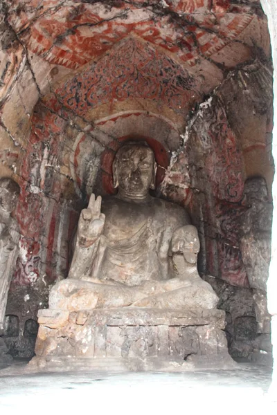 Luoyang China Agosto 2018 Estatuas Detalles Del Ornamento Cuevas Complejo — Foto de Stock