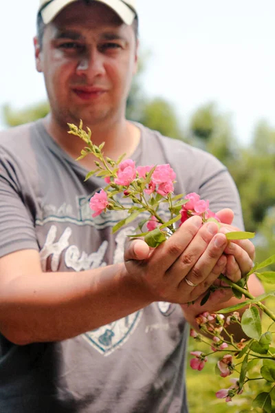 Xi 'an, Çin, 05 Ağustos 2018: Erkek turist elinde bir gül dalı tutuyor