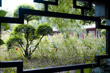 Xi 'an Şehir Müzesi' nin yanında gül çalıları olan bir park yeri.