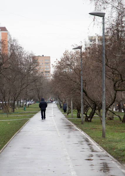 モスクワ ロシア 2020年11月30日 大通りMatros Zheleznyak ベンチ 遠くの歩道を歩く人々の景色 — ストック写真