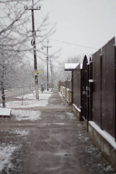 Snowfall City Streets Houses Roads Snow — Stock Photo, Image