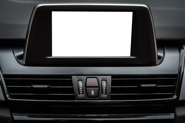 现代豪华汽车仪表板与大屏幕显示器 图库照片