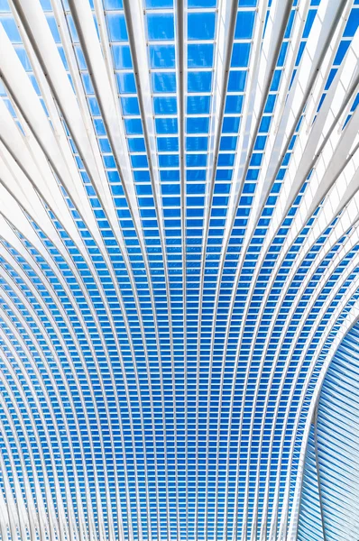 Transparente Decke im modernen Bahnhof mit blauem Himmel lizenzfreie Stockfotos