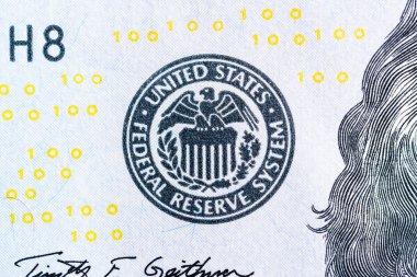 Yüz dolar bill closeup mac Federal Rezerv sistemi sembolü