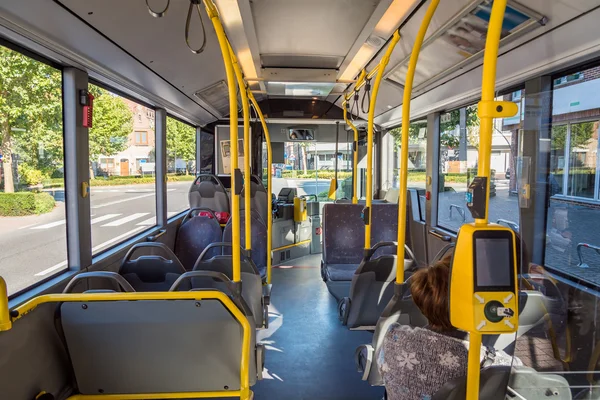 Interior of empty modern city bus in europe — Stock Photo, Image