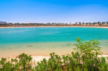 Mısır peyzaj tropikal Beach lagün ile palmiye ağaçları