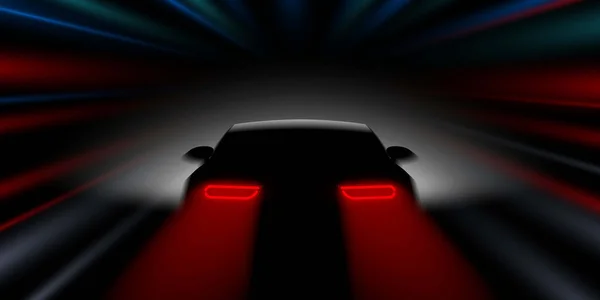 Auto rast schnell in die dunkle Rückansicht — Stockvektor