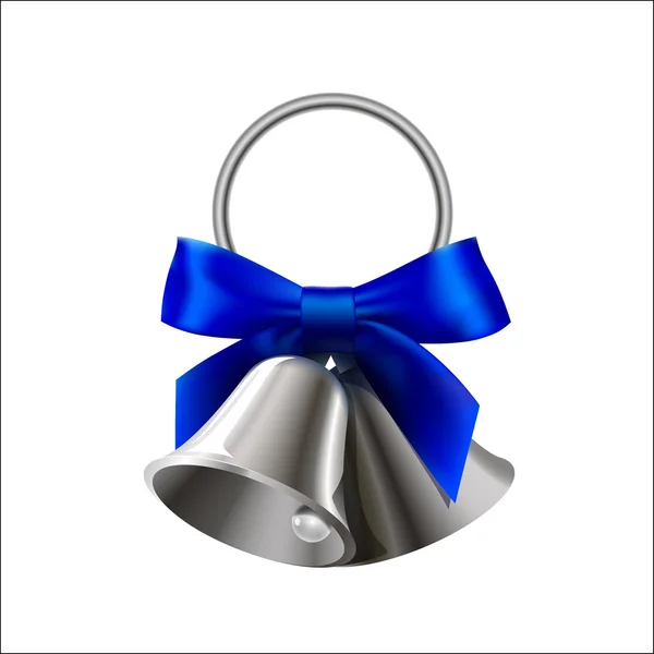 Realistas de plata de dos campanas con arco azul, en el anillo — Vector de stock