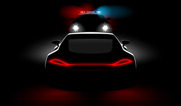 Policejní vozidlo zadržení narušitelů ve tmě se světlomety a zadní světla — Stockový vektor
