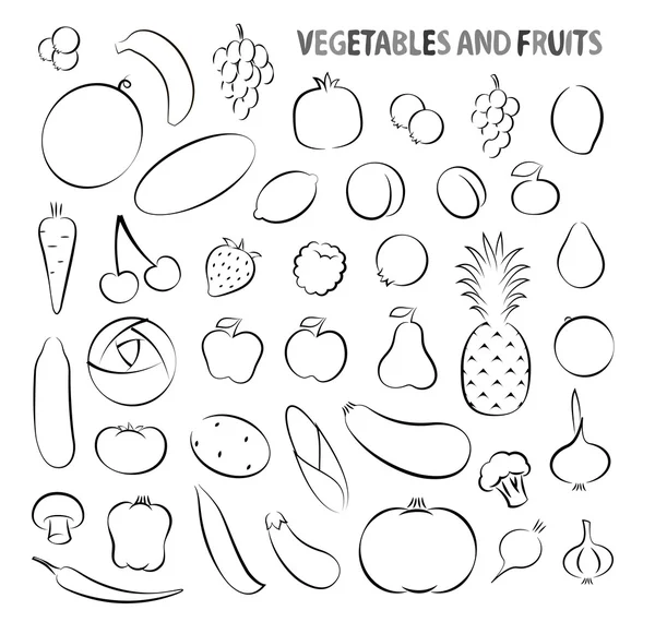 Conjunto de imagens simples frutas e legumes — Vetor de Stock