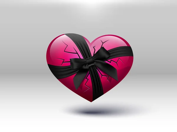 Broken heart knotted black bow — Stock Vector