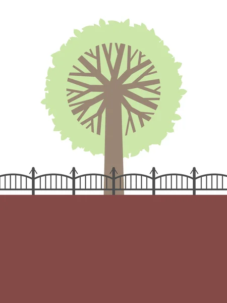 Abstract tree with leaves behind a fence — Stock Vector