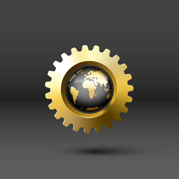 Dark prostorový globe v realistické zlatý gear — Stockový vektor