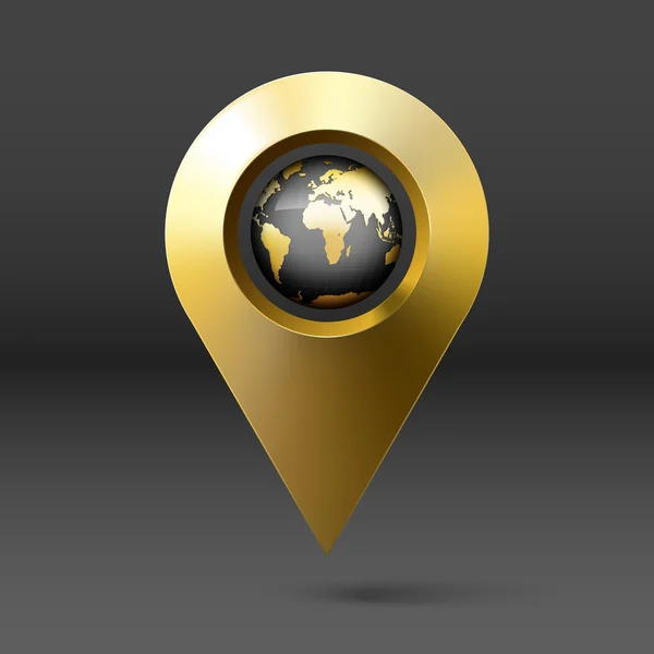 Donkere surround the globe met gouden marker locatie — Stockvector