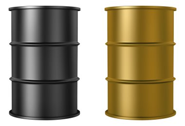 Petrol varil izole beyaz zemin üzerine siyah ve altın rengi