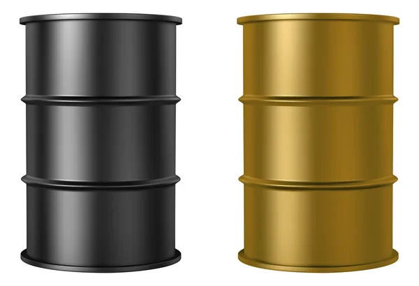 Oil barrels isolated on white background, black and gold color — Stock Vector