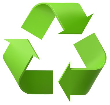Sembol 3d şekil, yeşil renkli, beyaz izole geri dönüşüm