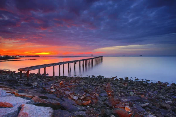 Hermosa Vista Amanecer Embarcadero Pescador —  Fotos de Stock