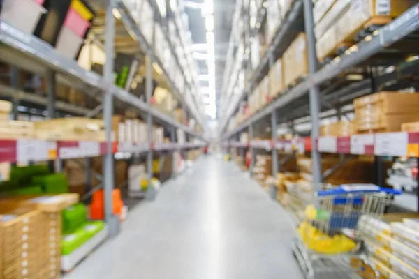 Blurred Background Image of goods Shelf in Warehouse or Storehouse