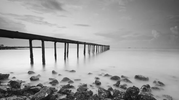 Long Exposure Shot Old Broken Jetty Pastel Sunset Stock Picture