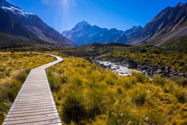Tazman Dağı Vadisi, Aoraki Dağı Ulusal Parkı Güney Alpleri Dağı Yeni Zelanda.