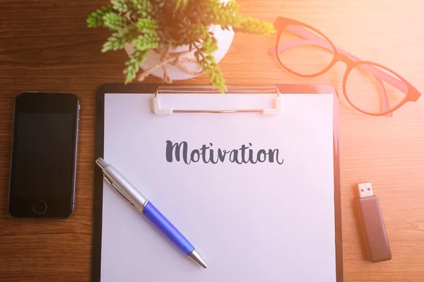 Conceito Negócio Top View Notebook Writing Motivação — Fotografia de Stock
