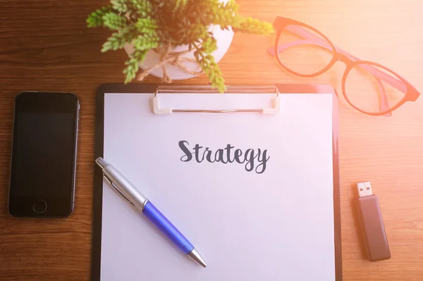 Zakelijk Concept Top View Notebook Writing Strategy — Stockfoto