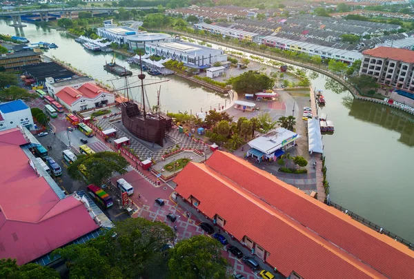 MALACCA, MALAYSIA - March 12, 2017: Arial View Malacca Maritime Museum at Malacca city on August 12, 2016 in Malacca, Malaysia. Malacca has been listed as a UNESCO World Heritage Site since 7 July 2008.