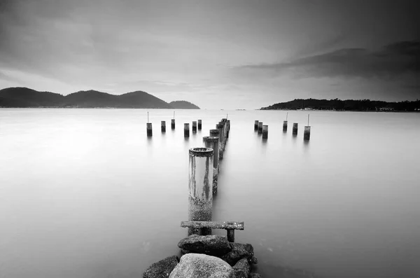 Gyönyörű Naplemente Kilátás Fából Készült Mólóval Marina Island Lumut Perak — Stock Fotó