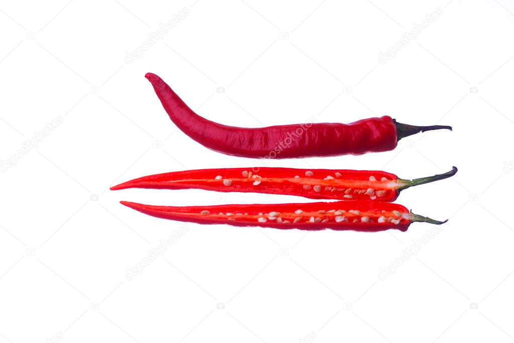 Red chili or chilli cayenne pepper isolated on white background