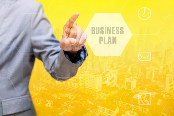 Business Plan Woord Touchscreen Met Futuristisch Concept — Stockfoto