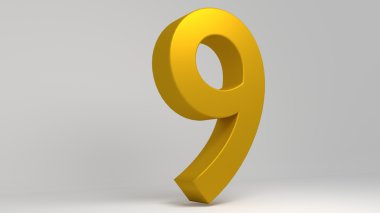 Altın 3d numarası. Işıklar ve gölgeler. İşlenmiş illüstrasyon.