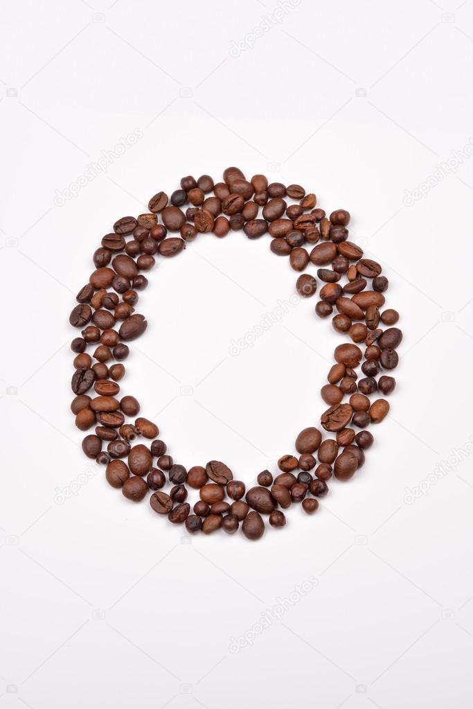Zero from coffee beans isolated on white background. Love coffee