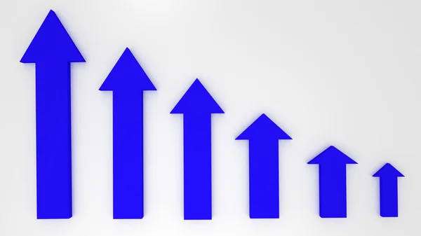 Голубая графическая стрелка, направленная вверх на белом фоне. Финансовый кризис — стоковое фото