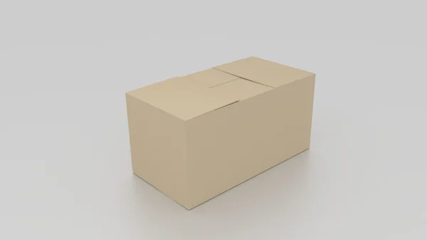 Трехмерная пустая коричневая картонная коробка, готовая к отправке на белом — стоковое фото
