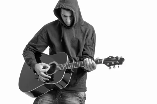 Pensive Teenager dressed in a hoodie, writing a song about life — Stock Photo, Image