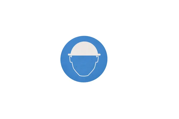Onder constructie teken, man met helm symbool op wit — Stockfoto
