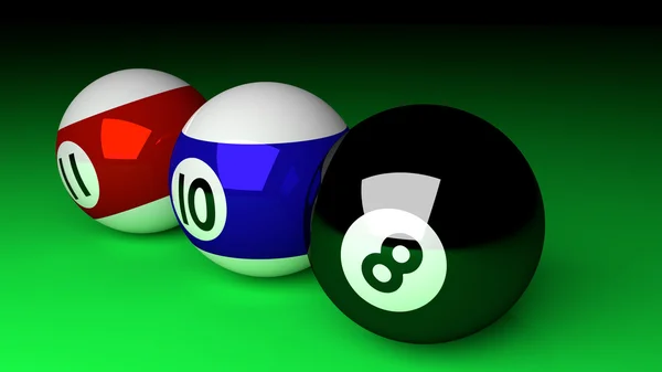 Photorealistic 3d render of pool balls isolated on green. Billia — Stock Photo, Image